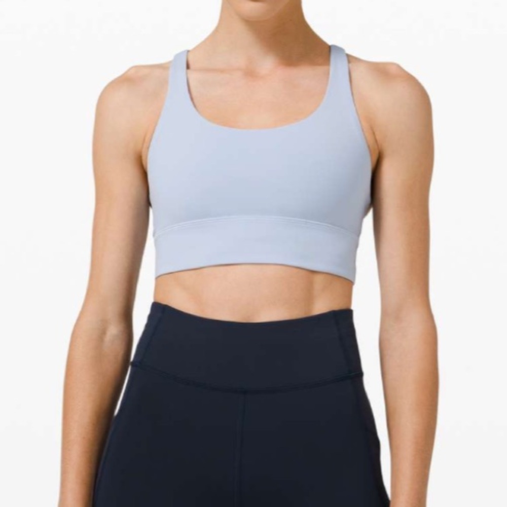 Lululemon Energy Bra Longline *Medium Support, B–D Cups Light Blue Size 8 Stains - Picture 3 of 8